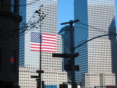 Flag hanging over World Trade Center Site