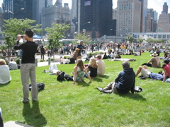 People watch the service