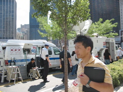 Rows and rows of media trucks