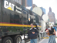 Rows and rows of media trucks