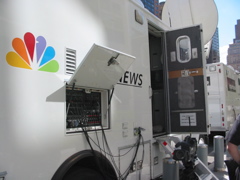 Rows and rows of media trucks
