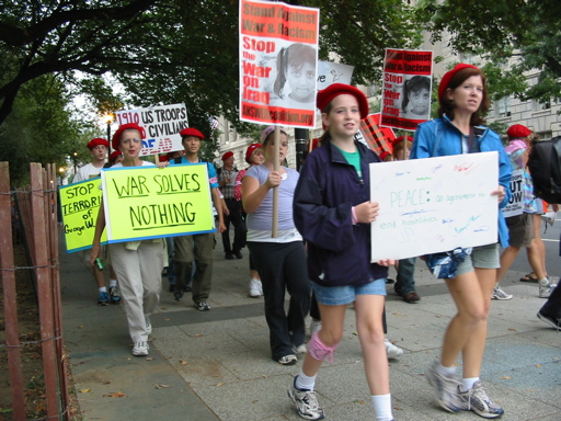 People walking to the rally site.
