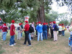 People in red hats