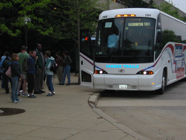 Getting off the bus, bleary-eyed, 7:45 am