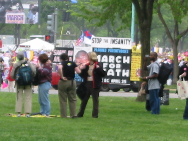 The anti-choicers brought a truck and drove through the protest