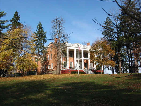 Stanford Mansion, from left side, on hill