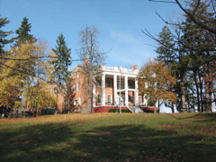 Stanford Mansion, from left side, on hill